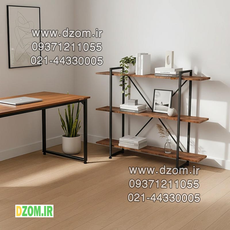 عکس-اول-قهوه-ای کتابخانه سه طبقه دیزم مدل مونتاژی LIB_100×100_BRN - تصویر 1